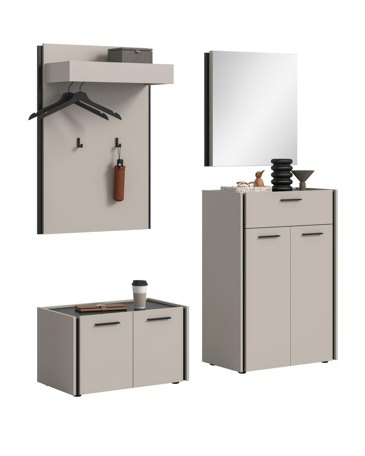 GARDEROBEN-SET Emil Kaschmir 165/40/190 cm - Beige, Holzwerkstoff (165/190/40cm) - Xonox