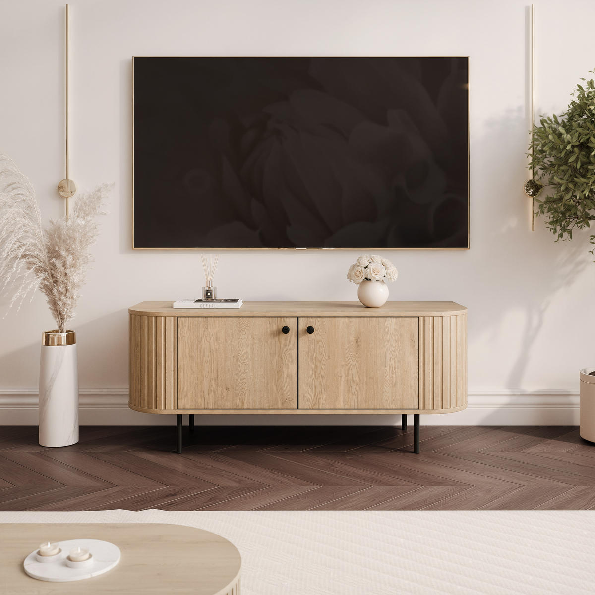 TV-LOWBOARD OVALINE stehend, 123 cm Cremona-Eiche - Eichefarben, Holzwerkstoff/Metall (123/50/42cm) - Idohome