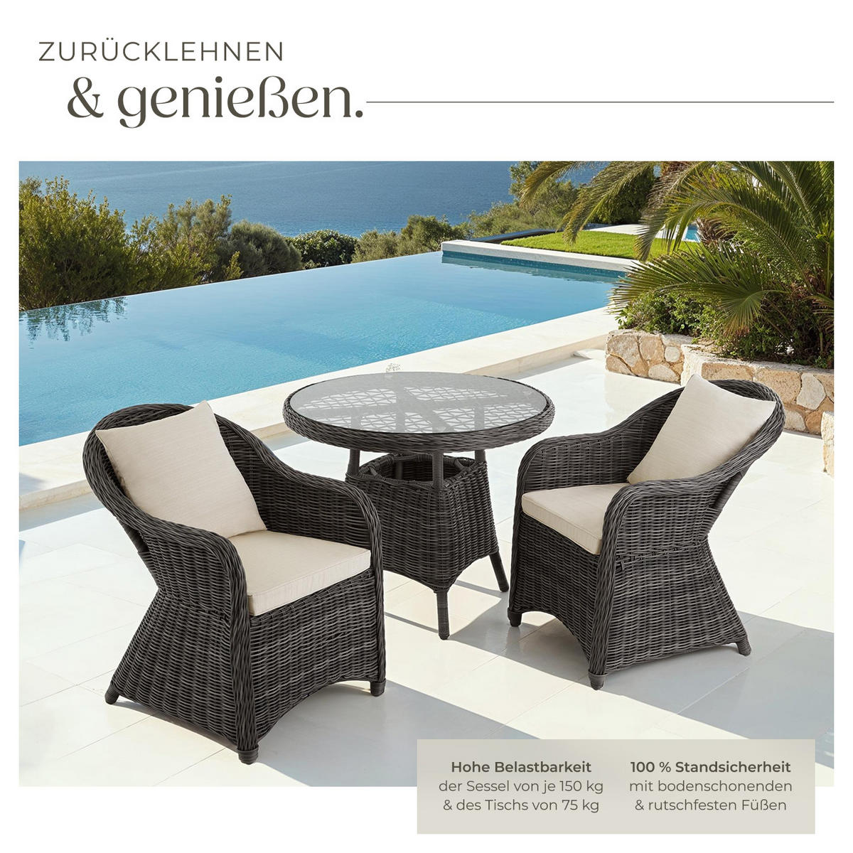 ALUMINIUM RATTAN SITZGRUPPE Zürich, kein Aufbau, grau - Grau, Kunststoff - tectake