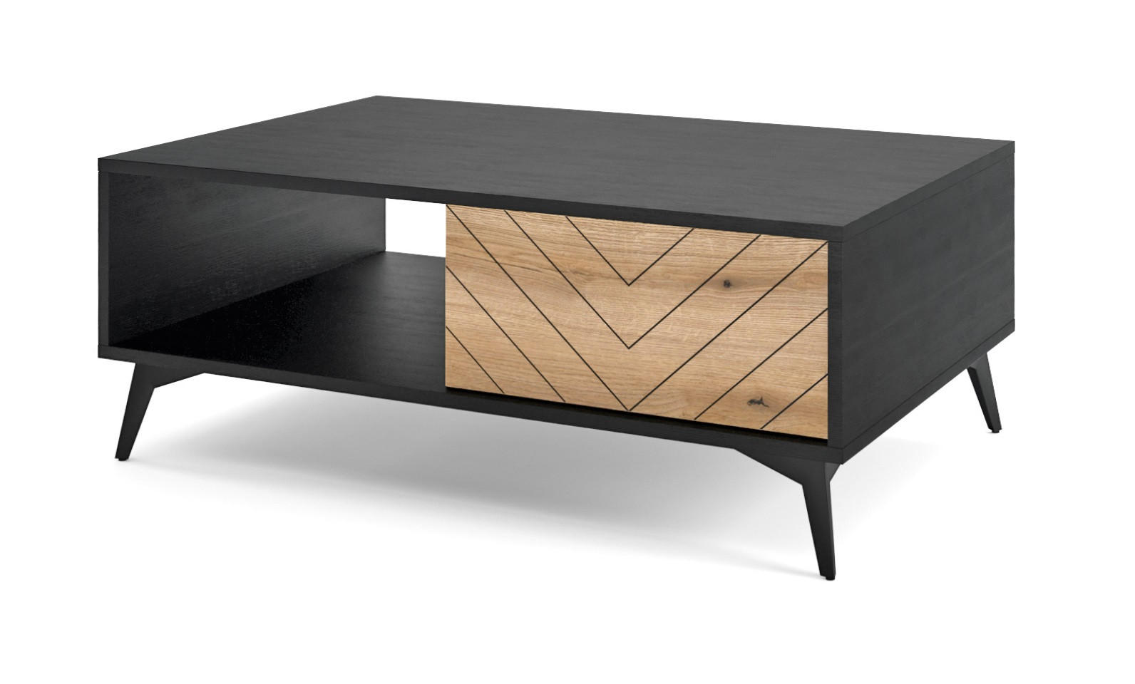 COUCHTISCH Loft 100 cm Emerald - Schublade, Schwarz, Evoke Eiche - Braun, Holz (68/104/40cm) - Emporius