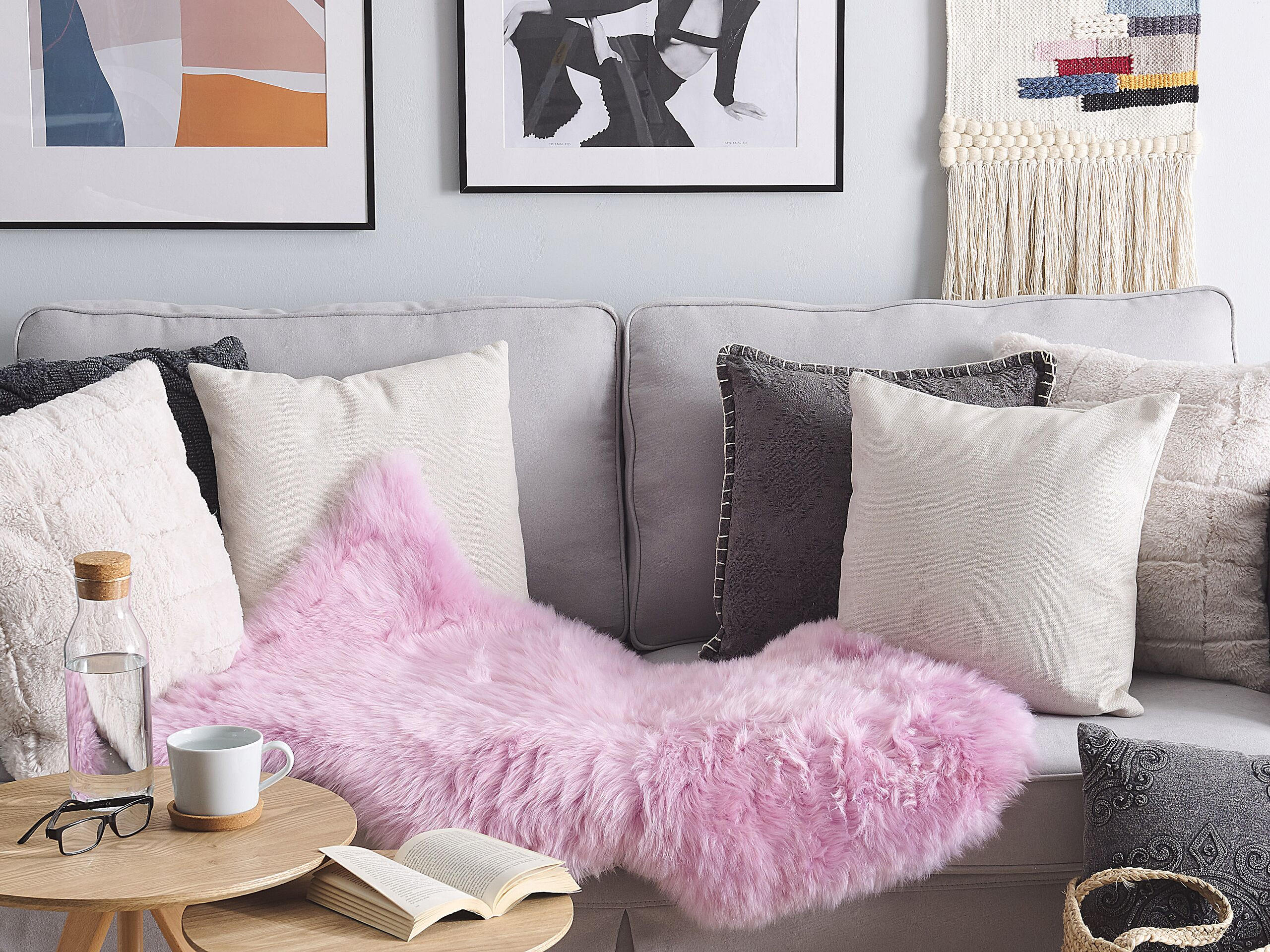 SHAGGY-SCHAFFELL Uluru 100/110/65 cm - Hellrosa, Fell (65/100cm) - Beliani