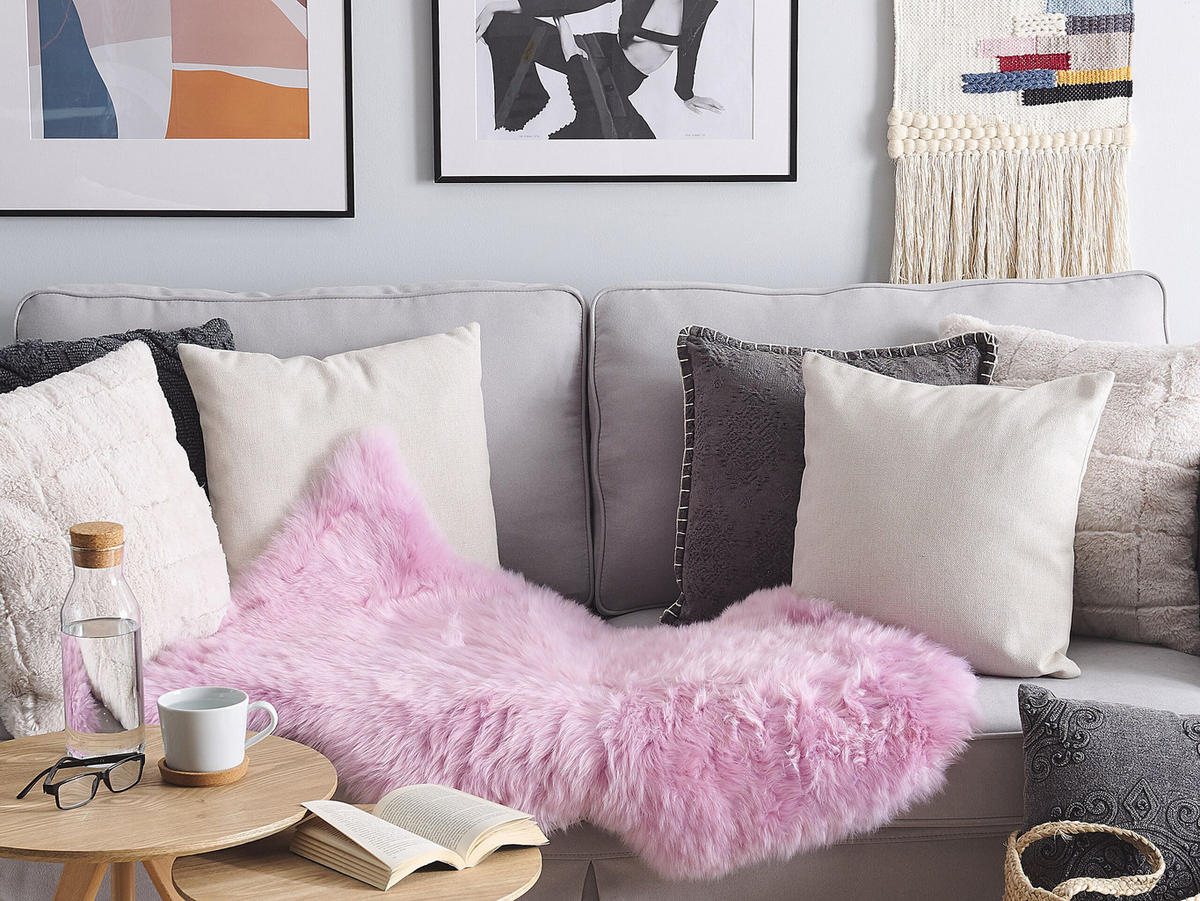 SHAGGY-SCHAFFELL Uluru 100/110/65 cm - Hellrosa, Fell (65/100cm) - Beliani