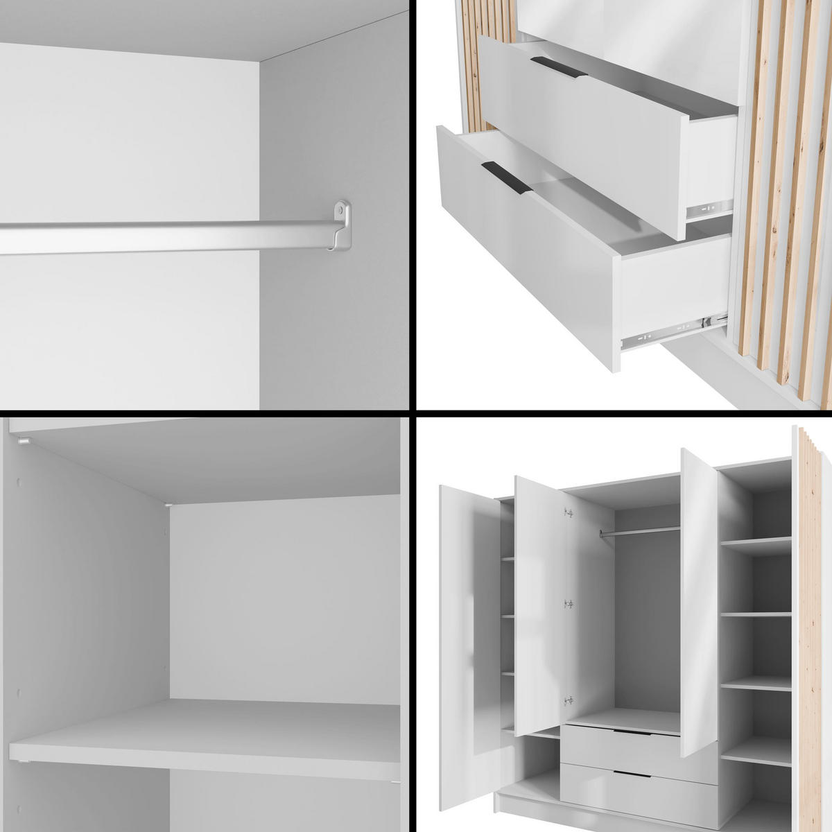 KLEIDERSCHRANK NELIA - 200 cm - Weiß/Eiche Artisan, Holzwerkstoff (200/200/51cm) - ALTDECOR