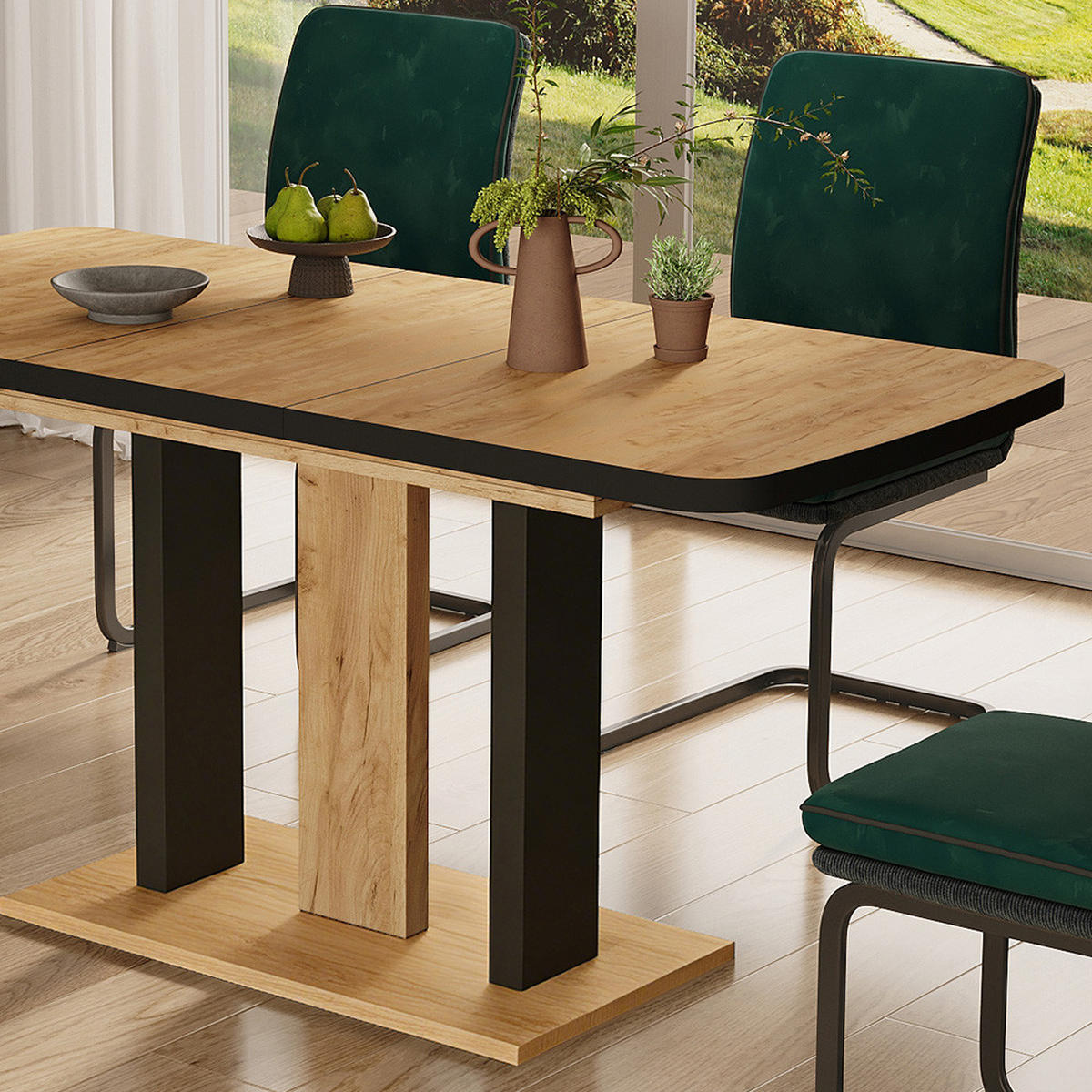 ESSTISCH Fenaro Schwarz/Eiche 120 x 80 cm 2 Teile - Eichefarben/Schwarz, Holzwerkstoff (80/120/77.3cm) - Vicco