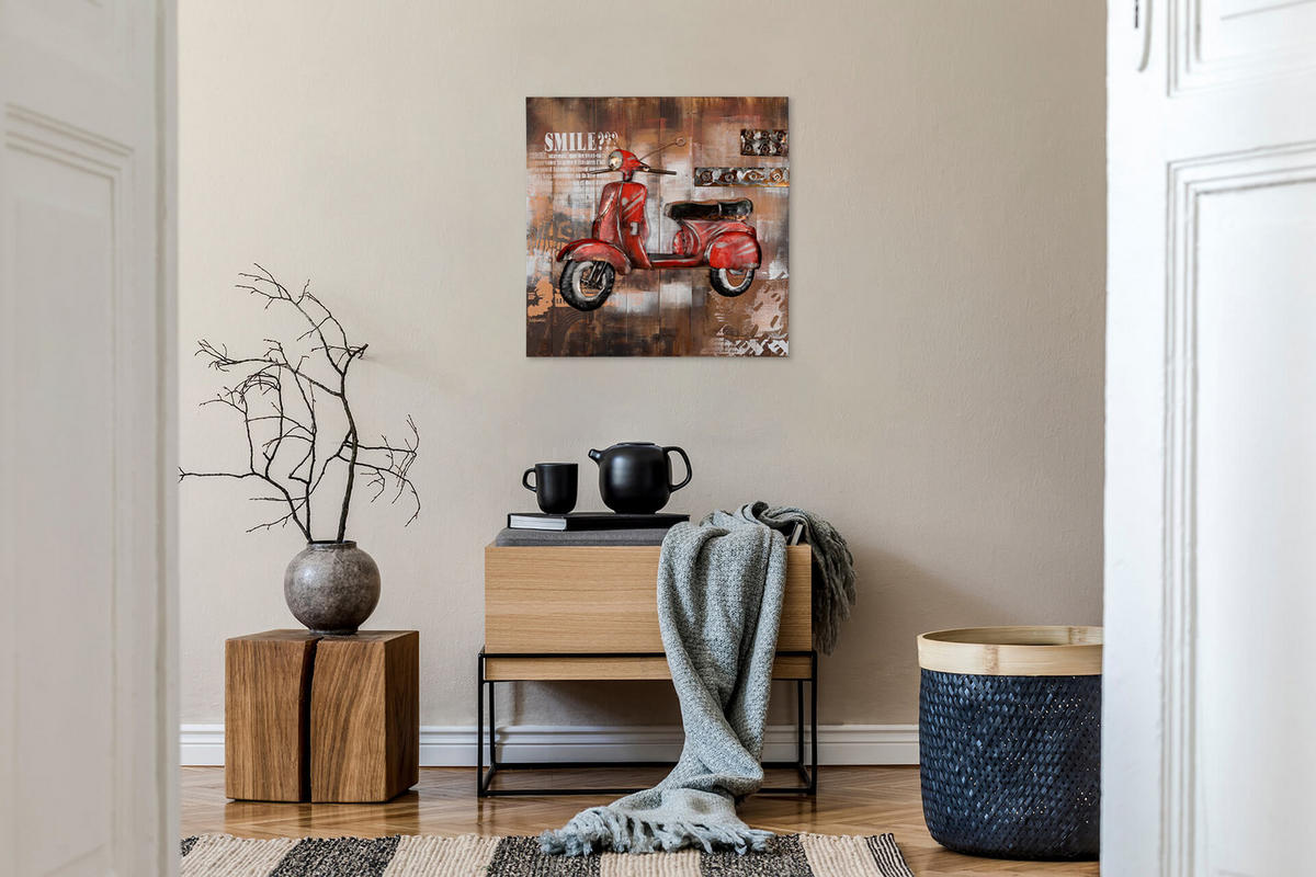 WANDBILD Rot 80/80 cm - Rot/Braun, Holz/Metall (5/80cm) - KUNSTLOFT