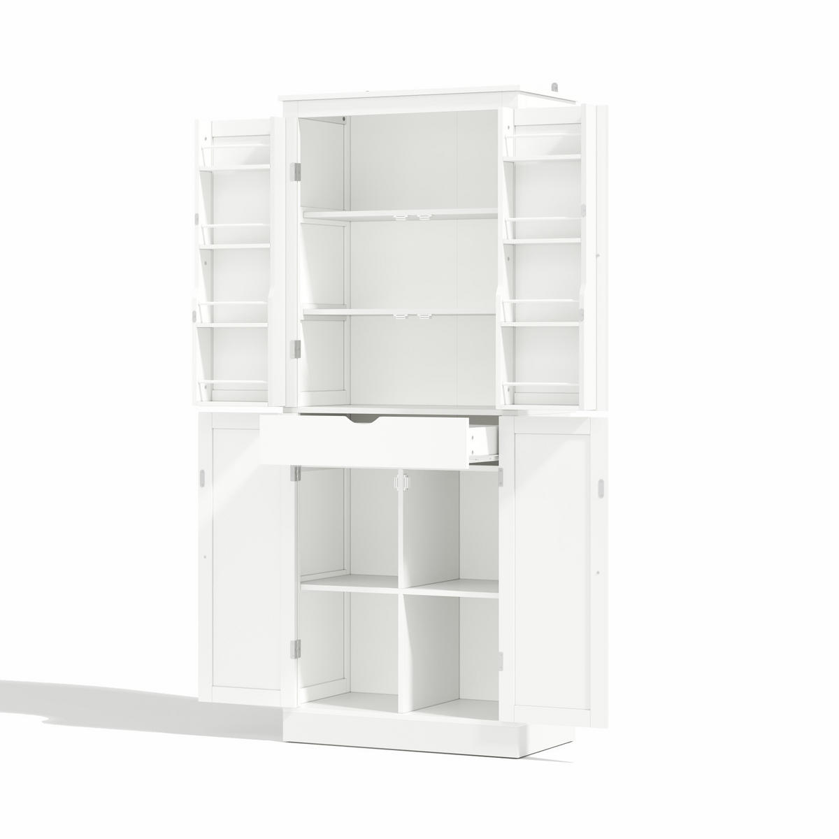 BUFFET aus MDF 75x40x182 cm Weiß mit Schublade, Regalfächern und Kippschutz - Weiß, Holzwerkstoff (75/180/40cm) - Modfu