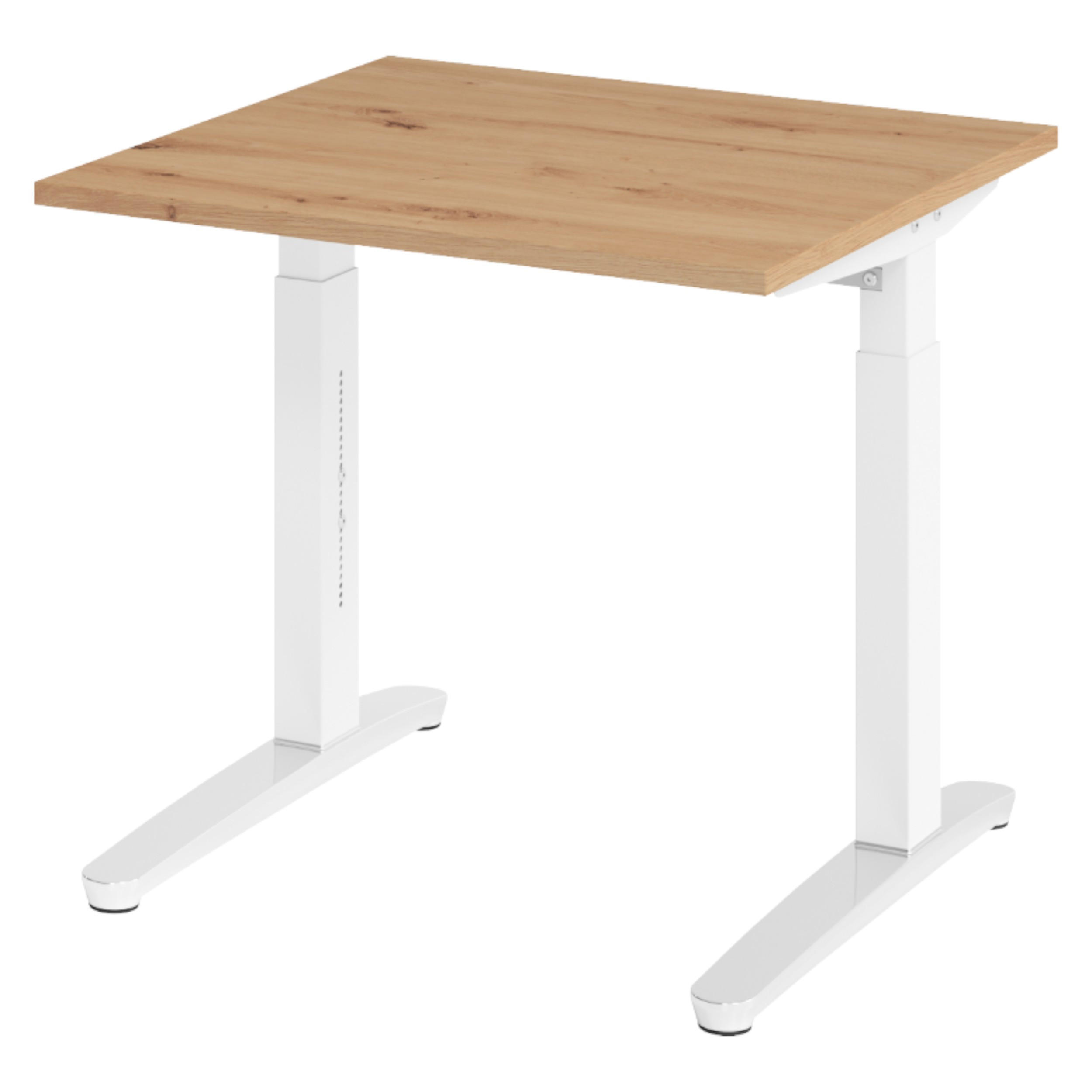 bümö Schreibtisch Wildeiche, Weiß, Silber 80x74x80 cm