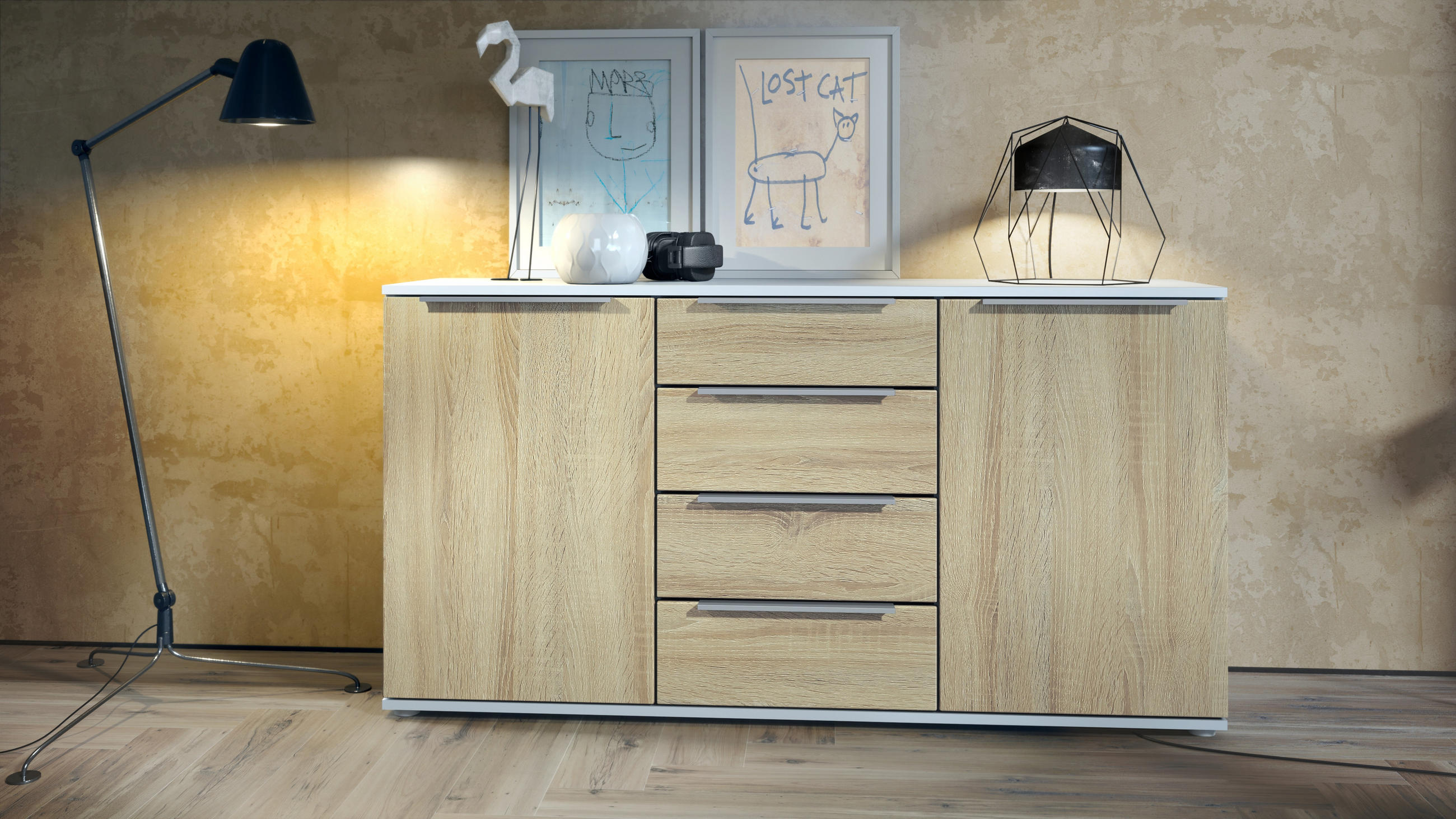 SIDEBOARD Porto Eiche sägerau - Eiche San Remo, Holzwerkstoff (139/72.5/35cm) - Vladon