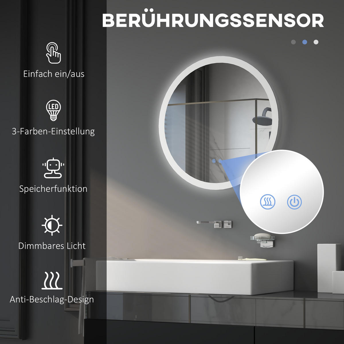 BADEZIMMERSPIEGEL - Silberfarben, Glas/Metall (60/3/60cm) - Kleankin