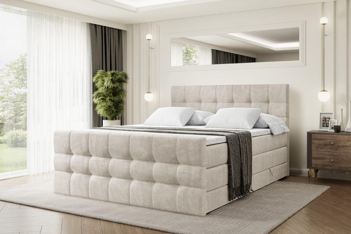 BOXSPRINGBETT BERO-Z KING - 120 x 200 - H3/H4 - Ecru - Ecru, Holzwerkstoff (120/200cm) - ALTDECOR