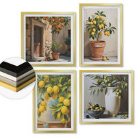 WANDBILDER 4er Set - 50x50 cm & 40x60 cm Goldrahmen - Zitronenbäume im Topf - Goldfarben, Kunststoff (50/50cm) - ArtPrintCave