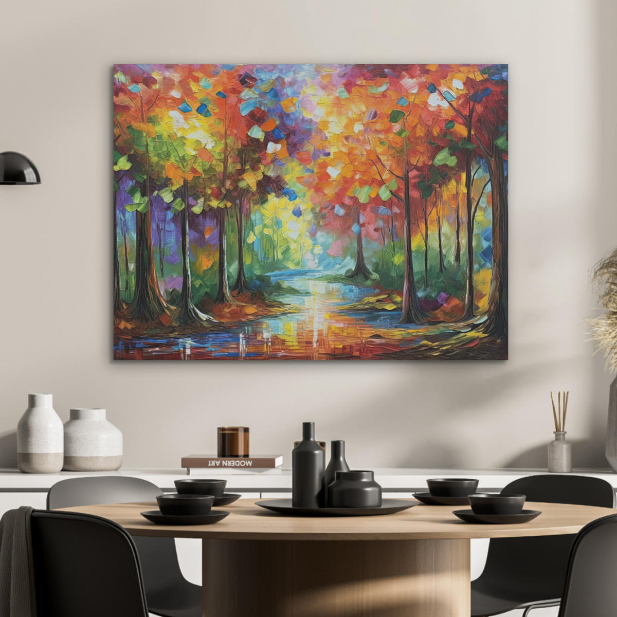 AKUSTIKBILD Landschaft - Wald - Farben - Natur Gemälde 80x60 cm - Multicolor, Textil (80/60/0.9cm) - MuchoWow