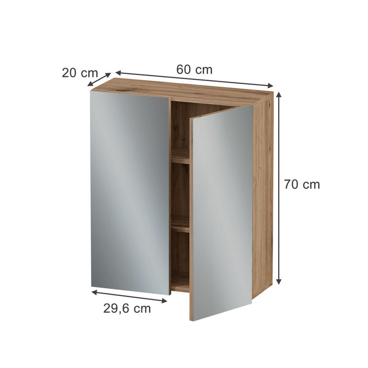 SPIEGELSCHRANK Takumi Artisan 60 x 70 cm mit 3 geschlossenen Ablagefächern - Eiche Artisan, Holzwerkstoff (60/70/20cm) - Vicco