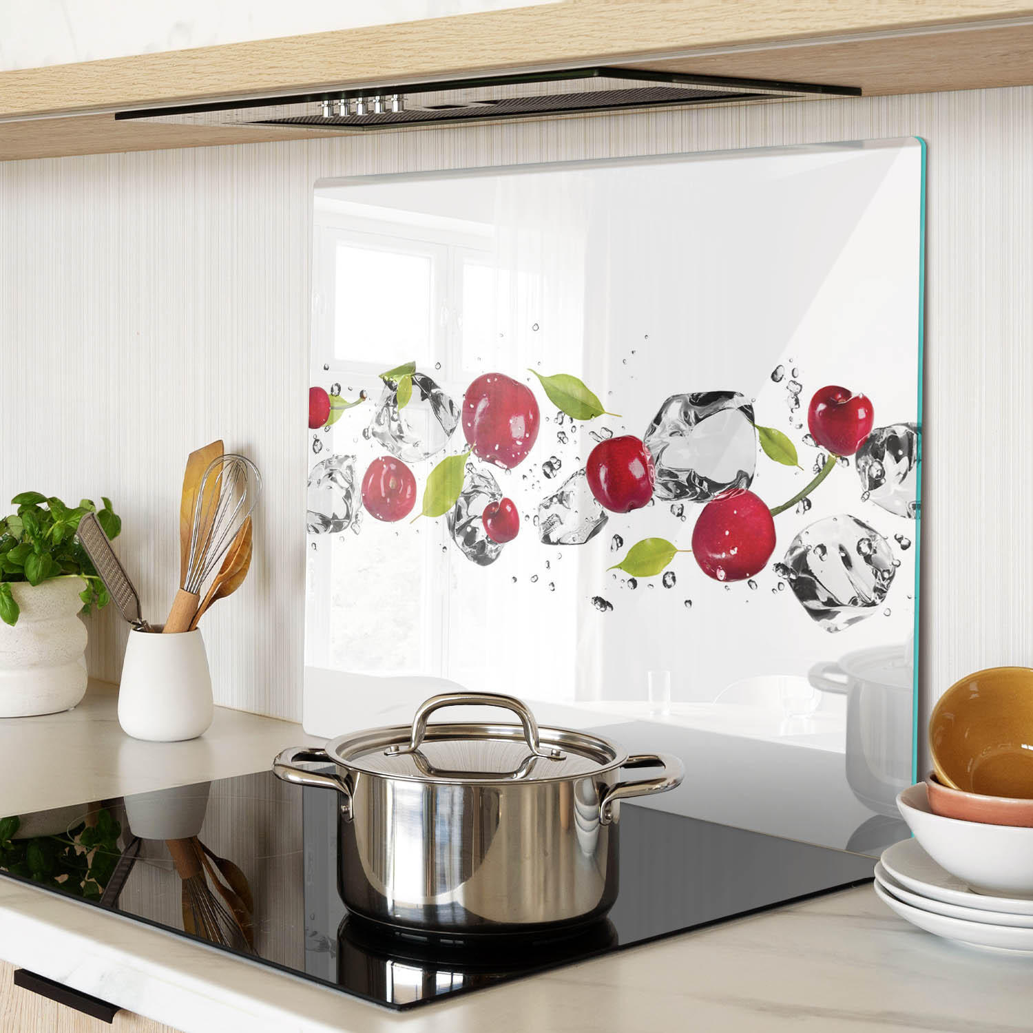 GLASPLATTE 60x52 cm Kirschen und Wasser - Rot, Glas (60/0.4/52cm) - TULUP