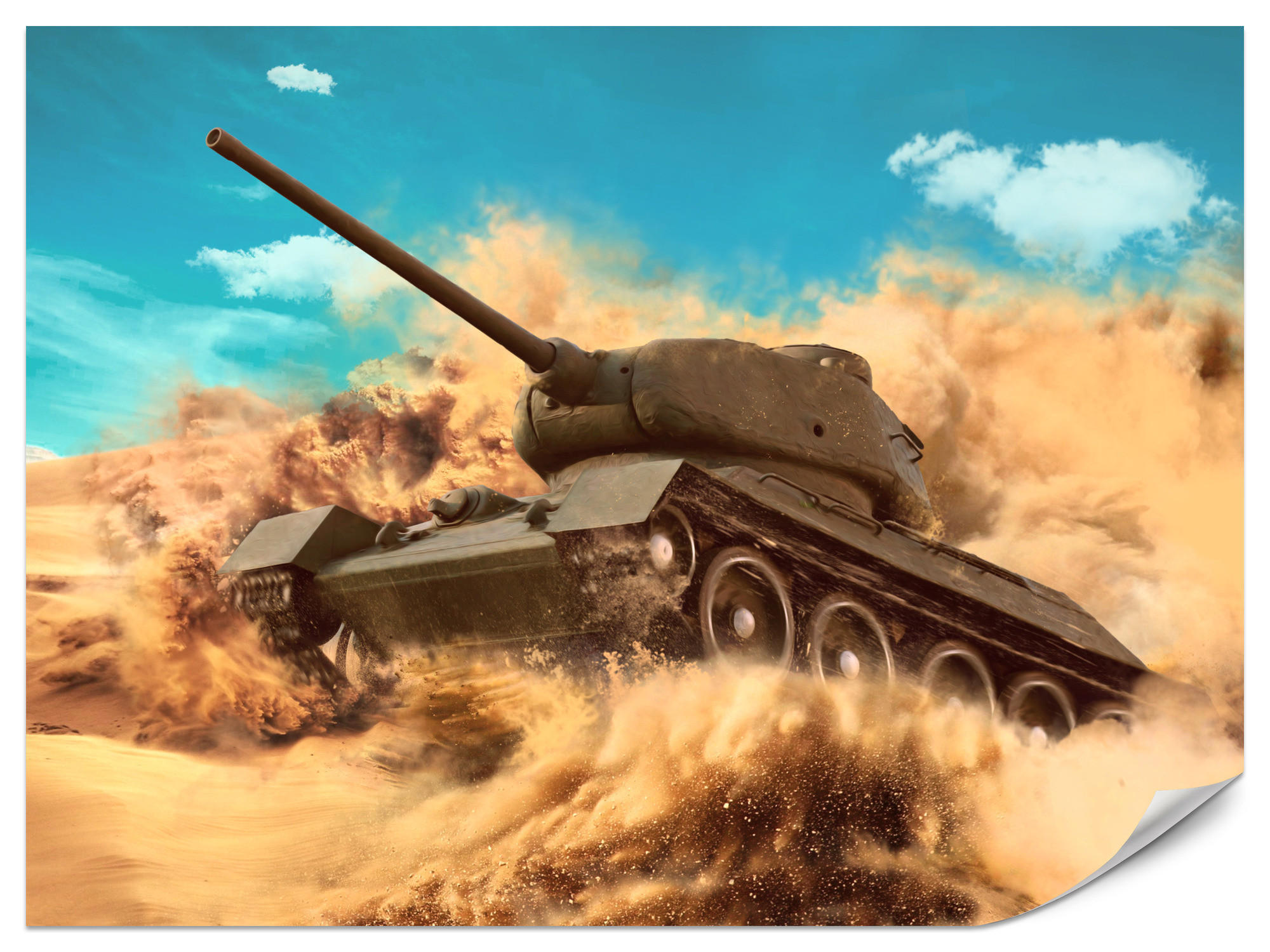 FOTOTAPETE für Jugendzimmer Kampfs Panzer Wüste Sand Dynamik 250x175 - Blau/Beige, Papier (250/175cm) - Muralo
