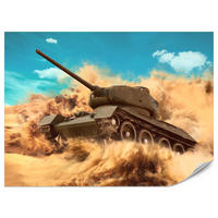 FOTOTAPETE für Jugendzimmer Kampfs Panzer Wüste Sand Dynamik 250x175 - Blau/Beige, Papier (250/175cm) - Muralo
