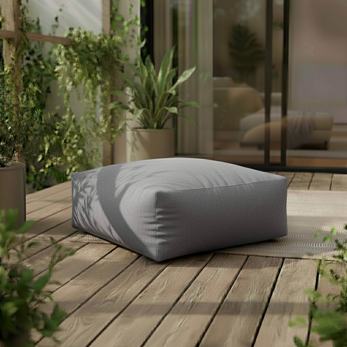 GARTENSOFA mit 5 Sitzplätzen, Grau - Grau, Textil (85/65/160cm) - Oviala