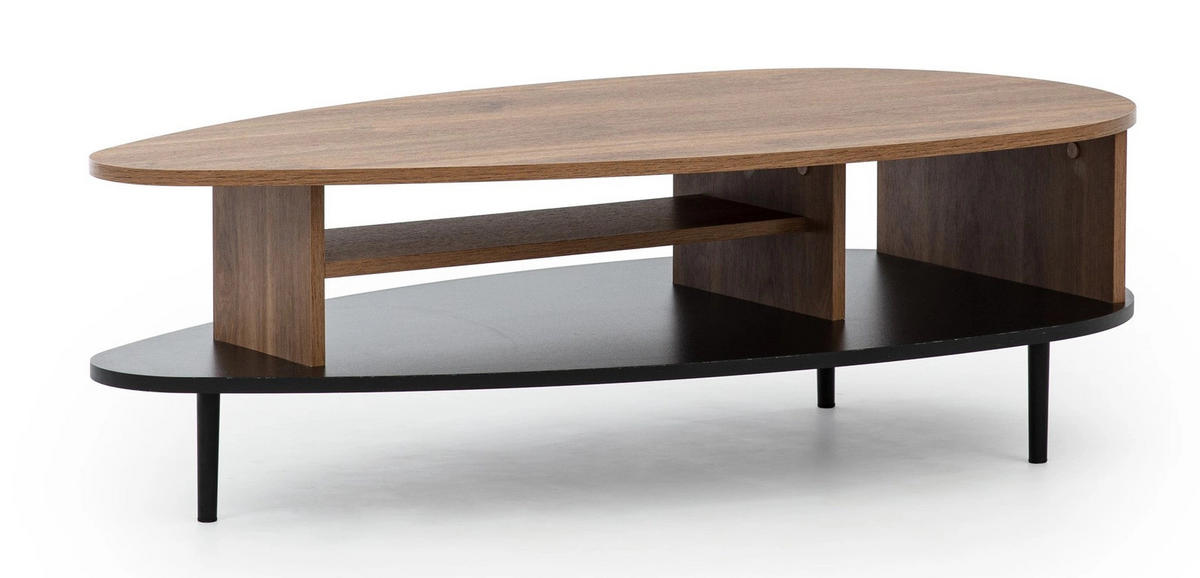 COUCHTISCH Nero 120 cm Retro-Stil Ovale Form - Hellbraun/Schwarz, Holzwerkstoff/Metall (62/119/37cm) - Ravio