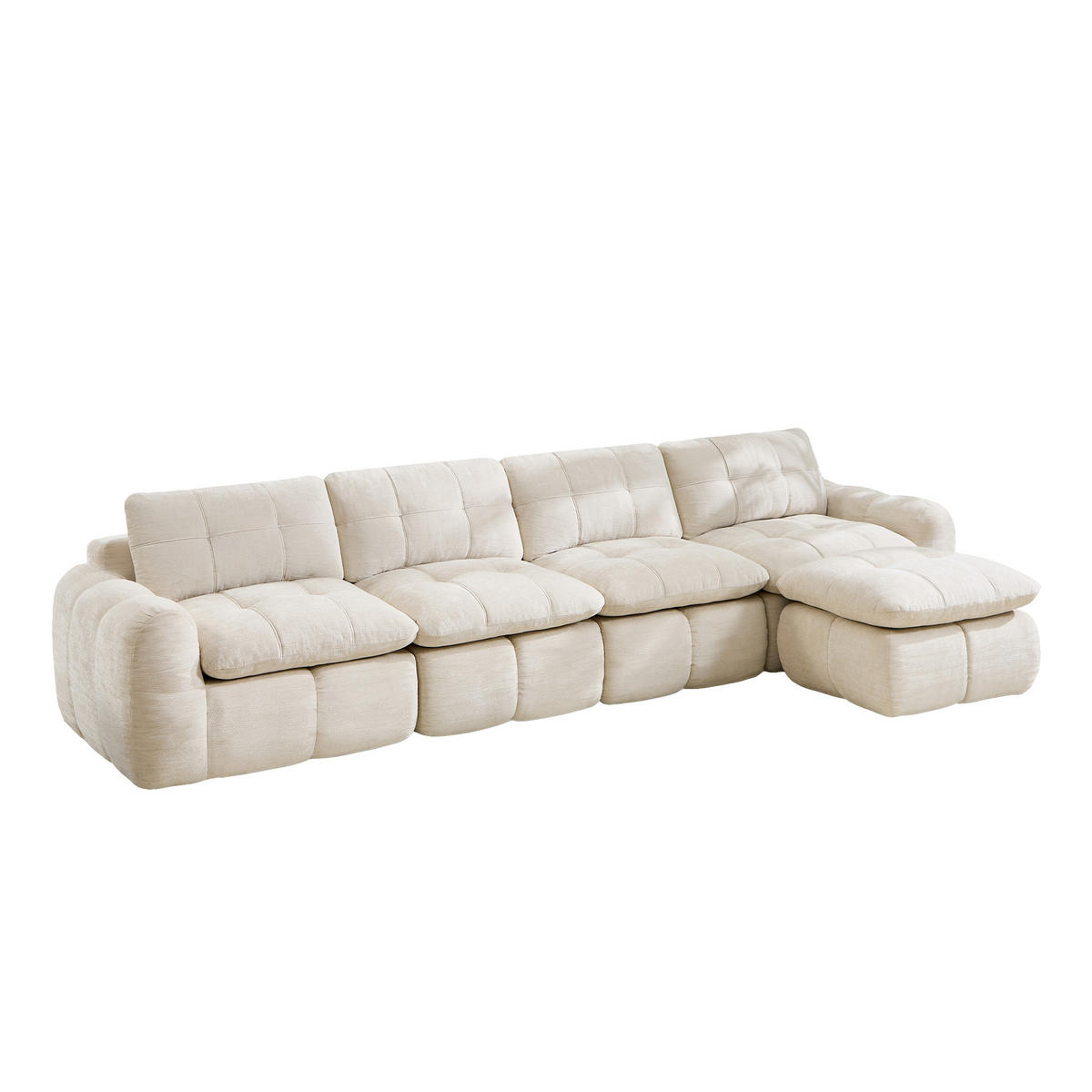 ECKSOFA 334/160/68 cm Beige Chenille mit 1 Fußhocker - Beige, Textil (334/160cm) - Oxeza
