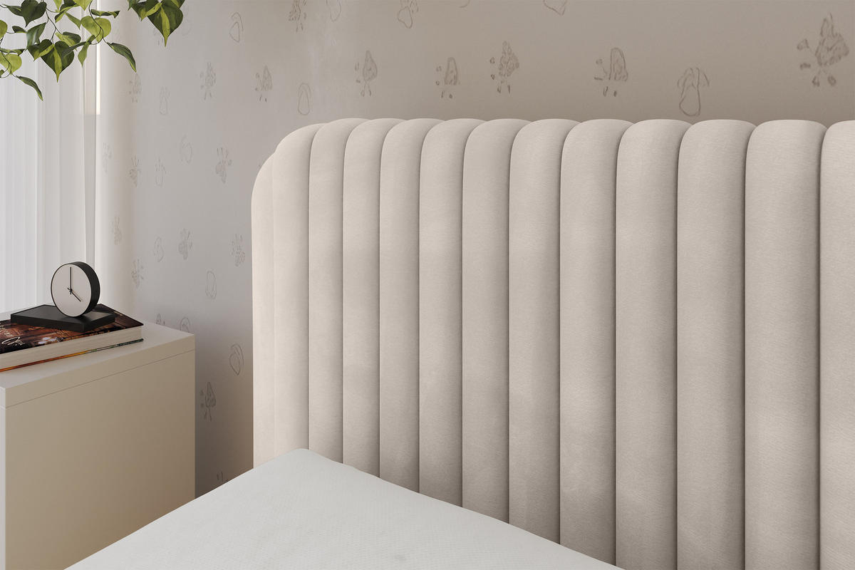 EINZELLBETT Jugendbett mit Bettkasten und Matratze H3/H4, Rechts - AURY 80x200 Beige - Sandfarben, Holzwerkstoff/Textil (80/200cm) - ALTDECOR