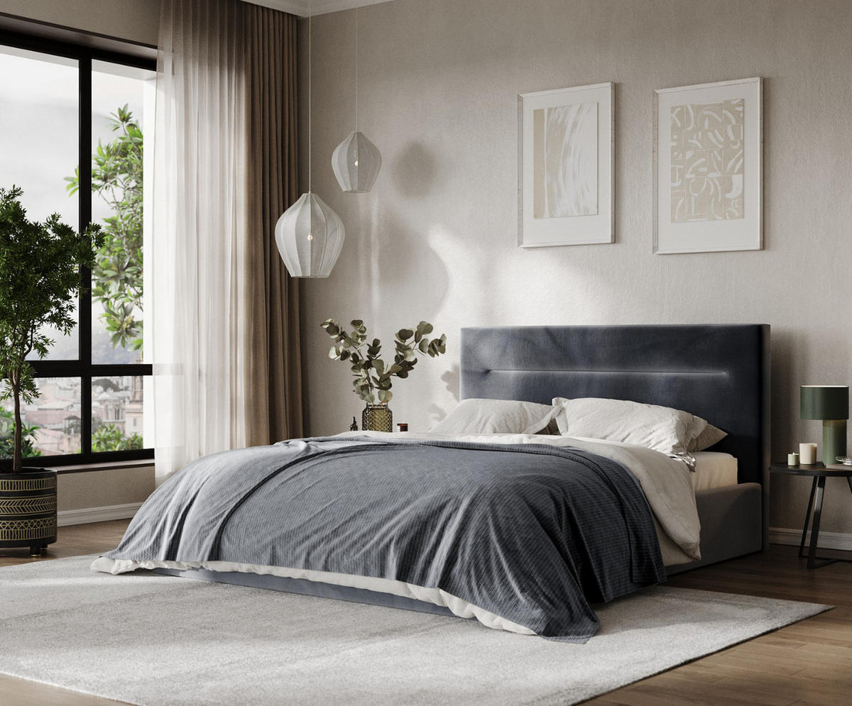 POLSTERBETT Liline 180/200 cm Dunkelgrau im Kronos Stoff - Dunkelgrau/Schwarz, Holz/Holzwerkstoff (180/200cm) - AltaBeds