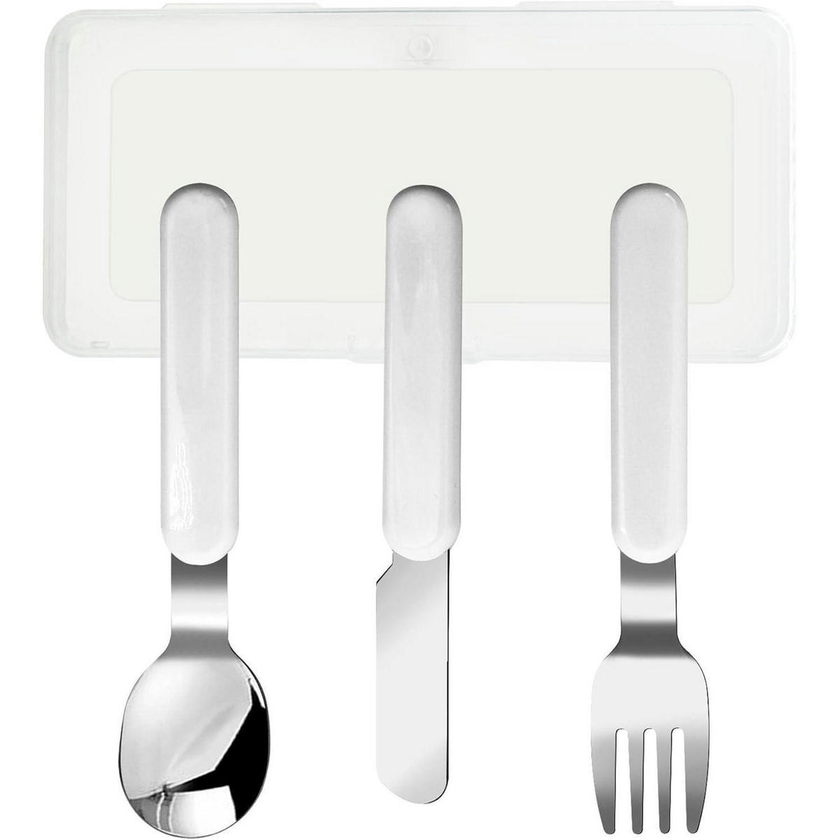 KINDERBESTECK Set 3-teilig Edelstahl mit Koffer Silber - Weiß, Metall