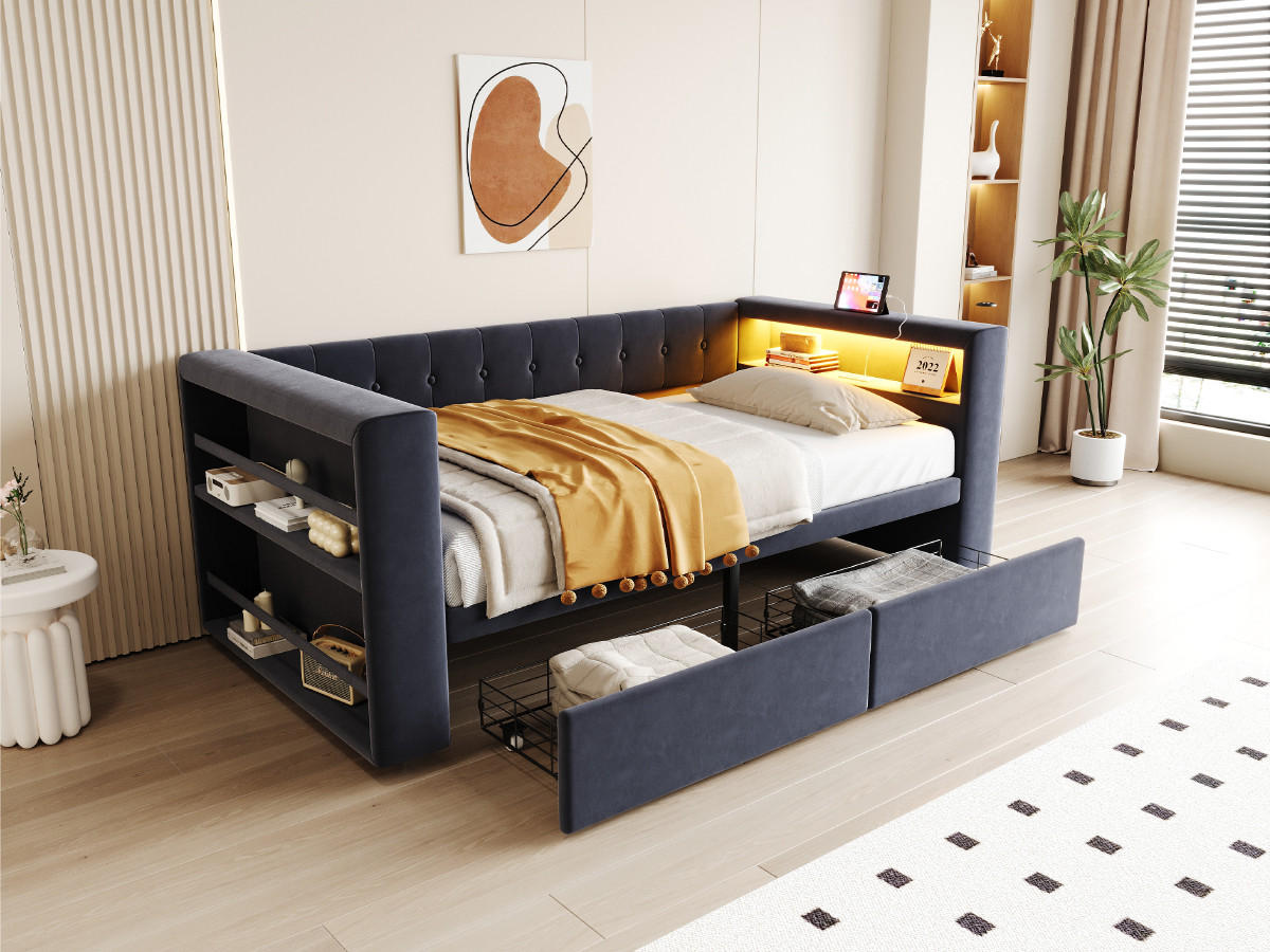 SCHLAFSOFA mit Stauraum 90x190 cm Flannelette Dunkelgrau - Dunkelgrau, Metall (90/190cm) - Meubliv