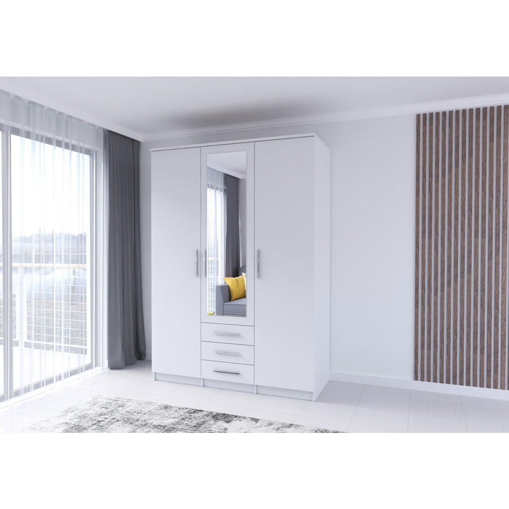Thumbnail - Möblo Drehtürenschrank, Weiß, Metall, 3 Schubladen, Rechteckig, 150x210x64 cm, Schlafzimmer, Kleiderschränke, Drehtürens...