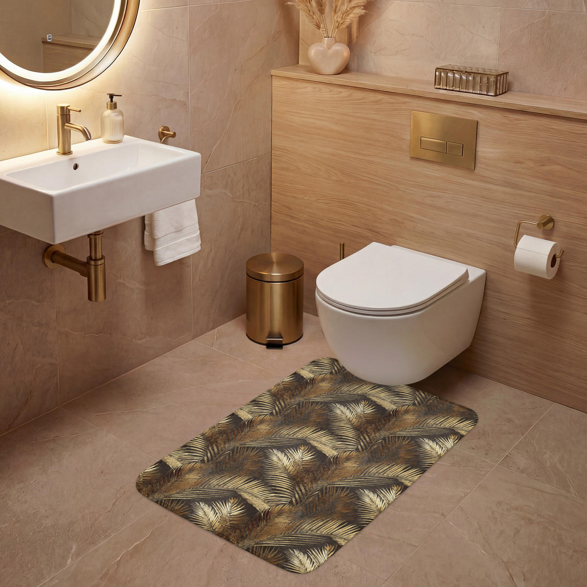 WC PŘEDLOŽKA Tropical - Listy - zlaté 60x90 cm - zlatá, textil/plast (60/1cm) - OnlyWow
