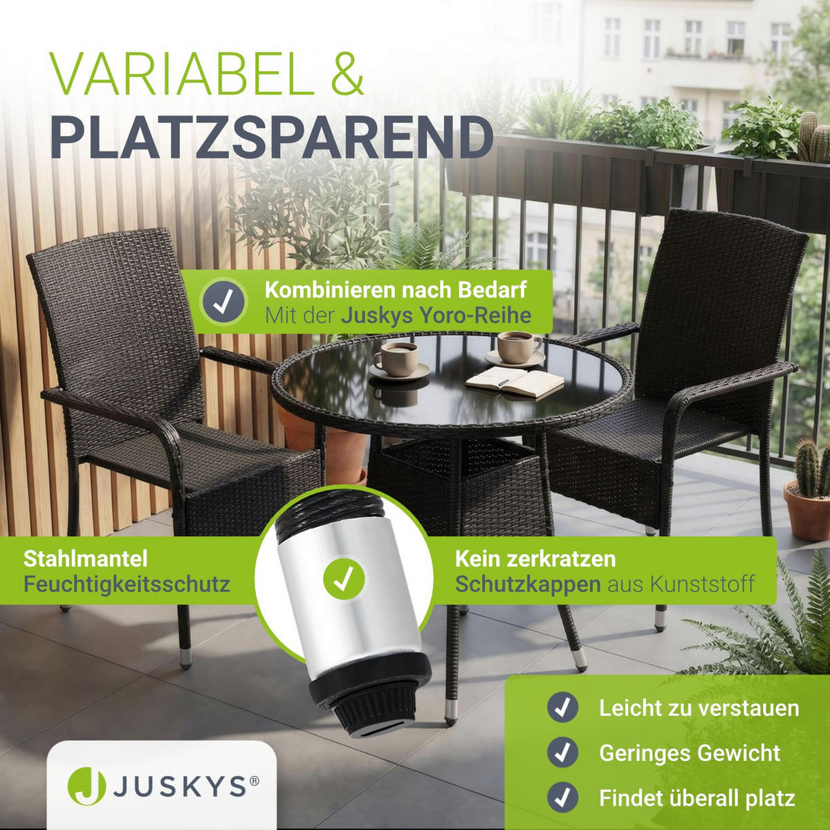 GARTENTISCH Yoro schwarz 80 cm - Schwarz, Kunststoff (80/80/73cm) - Juskys
