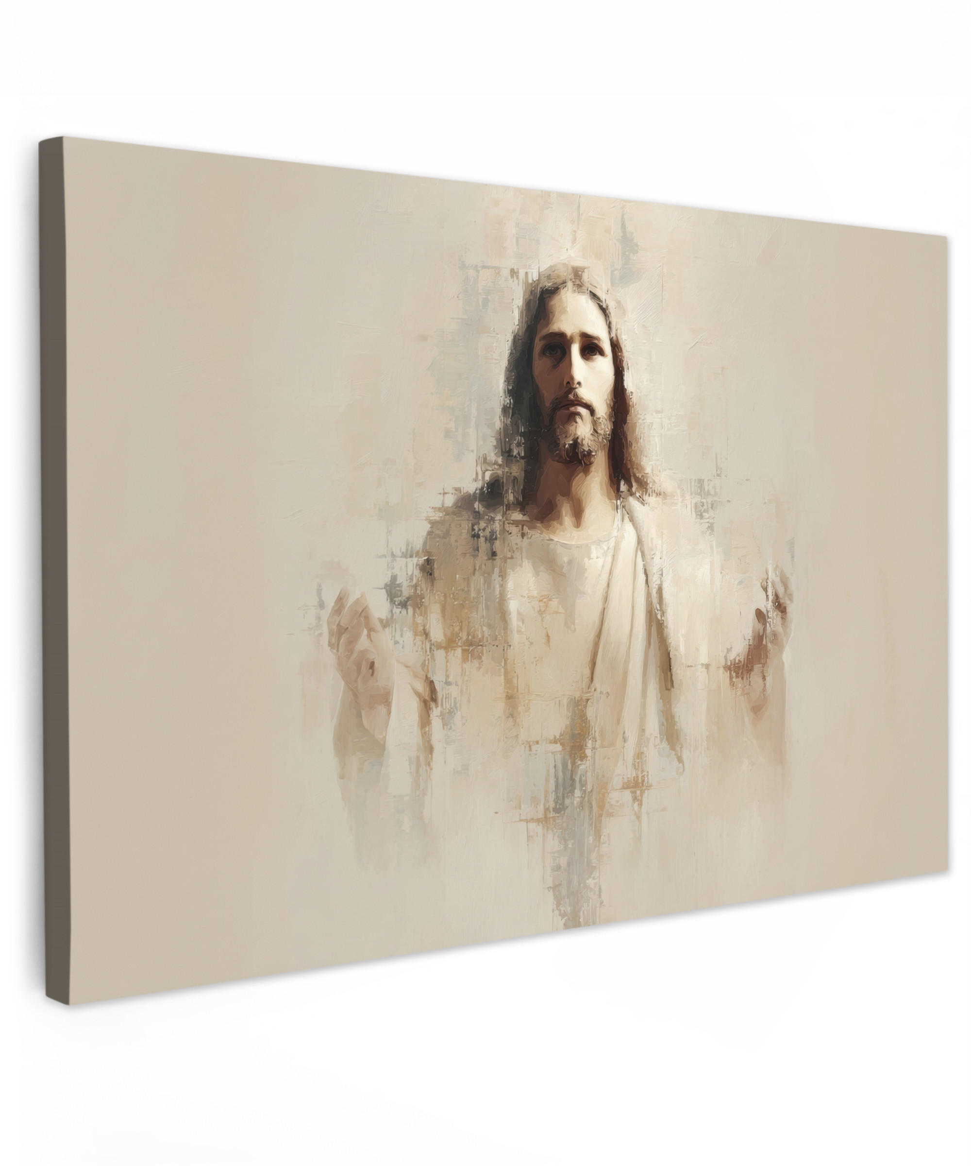 LEINWANDBILD Porträt - Abstrakt - Jesus - Beige Groß 140x90 cm - Beige, Textil (140/90cm) - MuchoWow