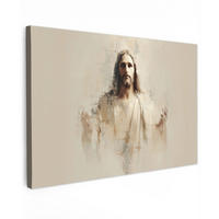 LEINWANDBILD Porträt - Abstrakt - Jesus - Beige Groß 140x90 cm - Beige, Textil (140/90cm) - MuchoWow