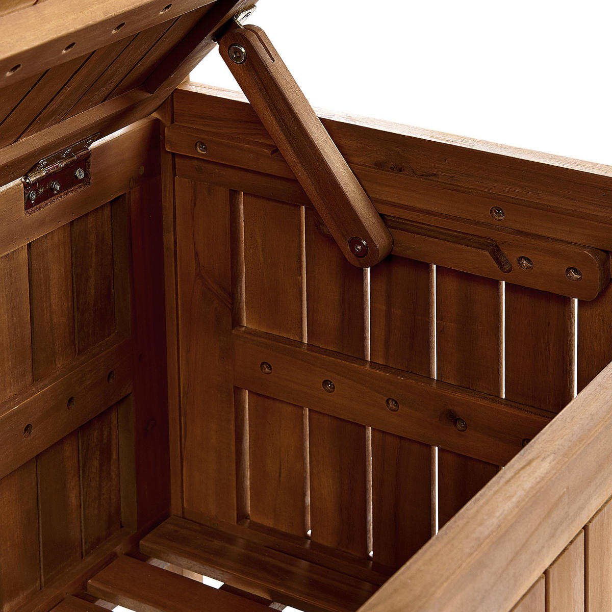 GARTENBANK Akazienholz hellbraun mit Stauraum 160 cm Sovana - Hellbraun, Holz (160/91/60cm) - Beliani