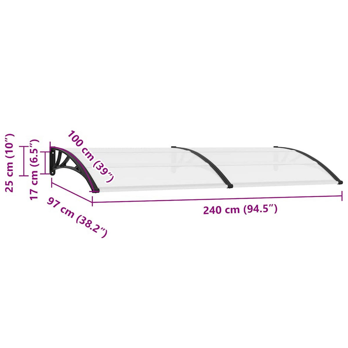TÜRVORDACH 240/100 Cm Pc - Schwarz, Kunststoff (100/25/240cm) - vidaXL