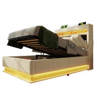 POLSTERBETT 90/200 cm mit LED-Beleuchtung, USB- und Type-C-Anschluss sowie hydraulischem Stauraum,und Matratze, Beige - Beige, Textil (90/200cm) - Redom