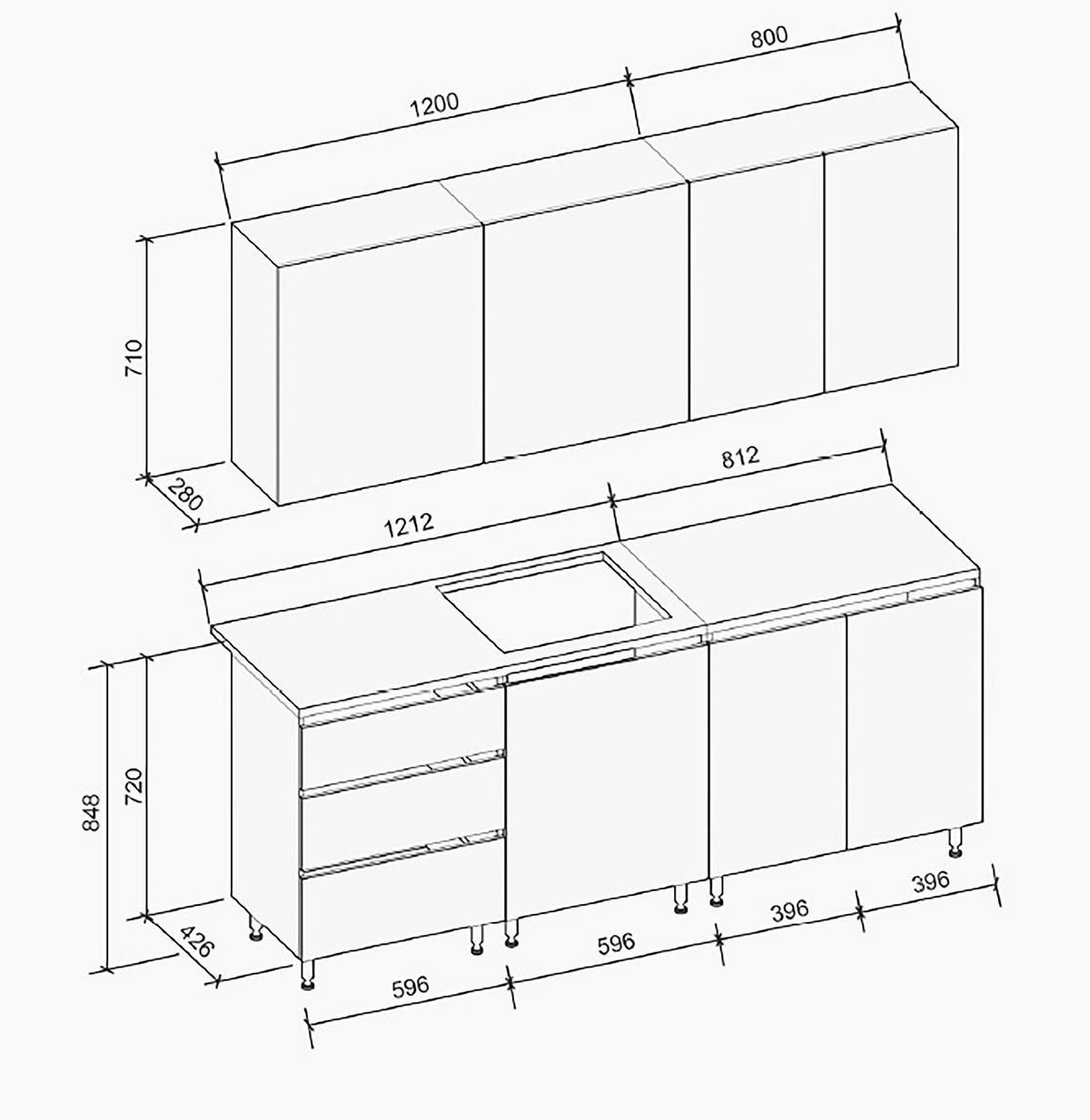 KÜCHENZEILE - Anthrazit, Holzwerkstoff (202/72/60cm) - home24