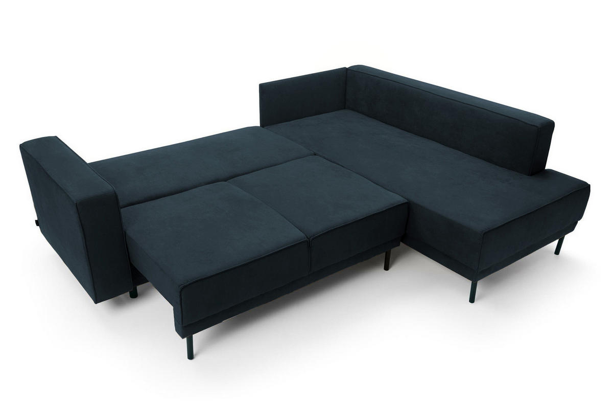 ECKSOFA Rodario Dunkelblau Velours - Schwarz/Dunkelblau, Textil/Metall (247/187cm) - Selsey