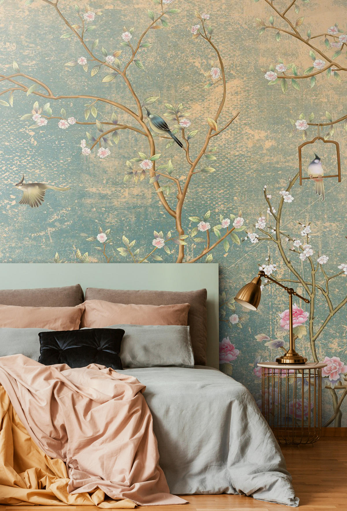 FOTOTAPETE Blumen und Vögel 350 x 270 cm - Grün, Papier (350/270cm) - Sanders & Sanders