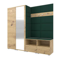 GARDEROBE NELA VI 200 cm (Modulare Flurmöbel Artisan Eiche mit Spiegel & Sitzpolster Flaschengrün 28 Universell) - Dunkelgrün/Silberfarben, Holz/Holzwerkstoff (200/187/40cm) - Ravio