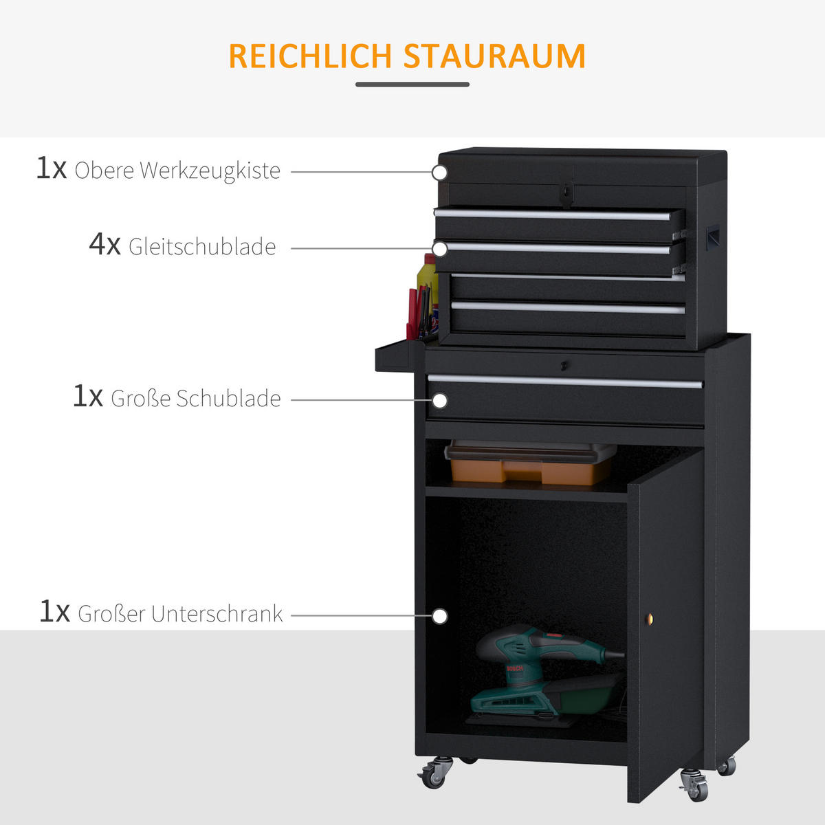 WERKSTATTWAGEN Werkzeugschrank - Schwarz, Metall (28/104.5/60cm) - DURHAND