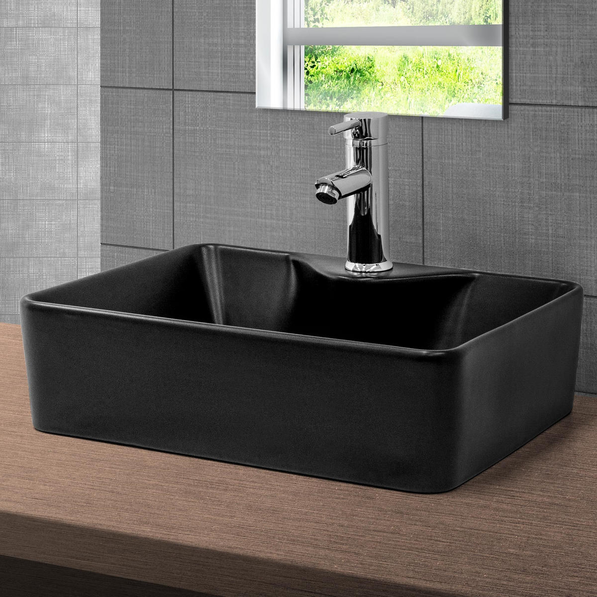 WASCHBECKEN - Schwarz, Keramik (36.5/14/49cm) - ML-DESIGN