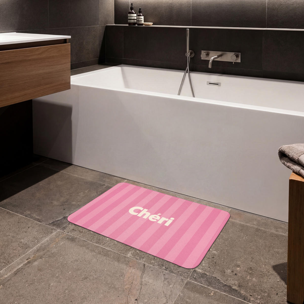 KOUPELNOVÁ PŘEDLOŽKA Pruhované - růžové - Chéri 60x40 cm - růžová, textil/plast (60/40cm) - OnlyWow