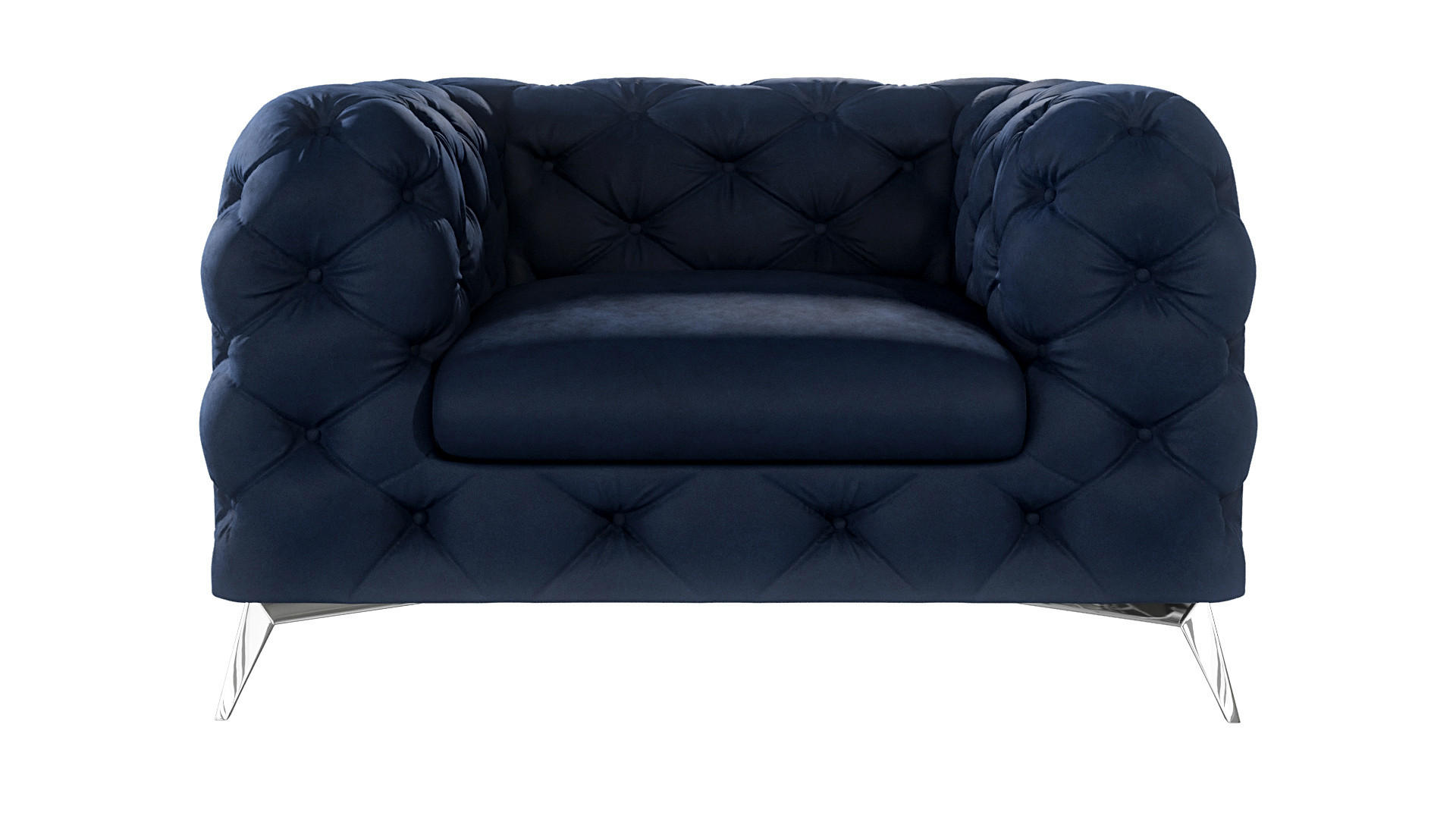 CHESTERFIELD-SESSEL Laura Marineblau Samt - Silberfarben/Dunkelblau, Holz/Textil (125/75/100cm) - S-Style Möbel