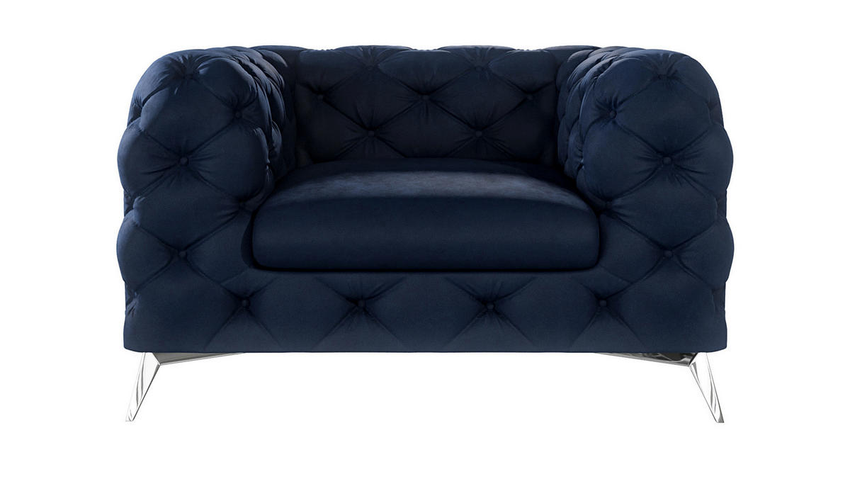CHESTERFIELD-SESSEL Laura Marineblau Samt - Silberfarben/Dunkelblau, Holz/Textil (125/75/100cm) - S-Style Möbel