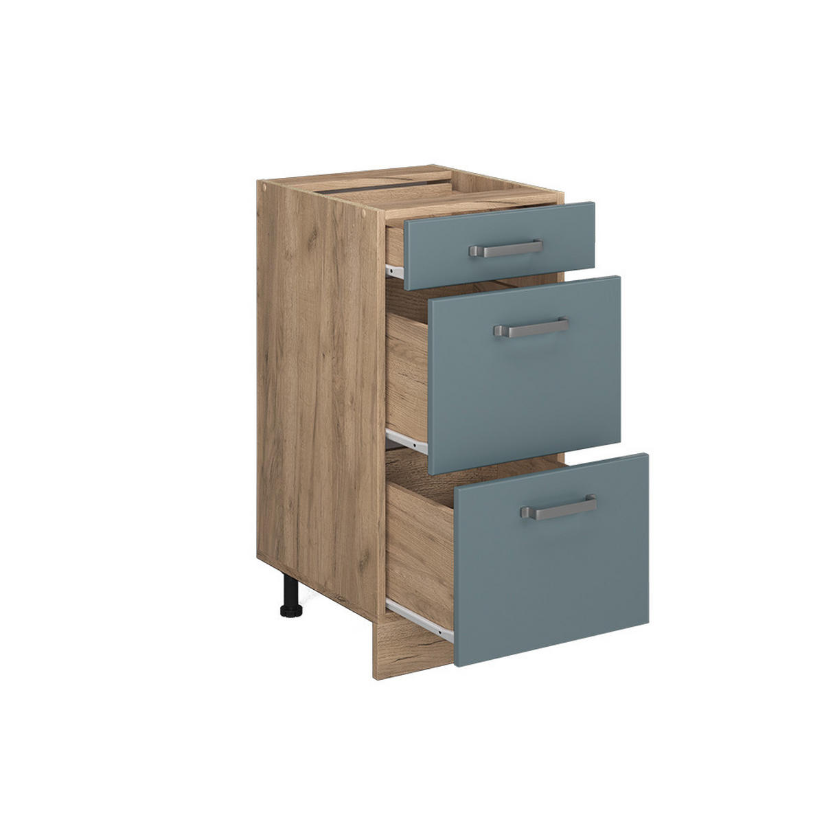 KÜCHENUNTERSCHRANK R-Line Blau-Grau 40 cm mit Schubladen, AP Anthrazit - Honigeiche/Eiche Wotan, Holzwerkstoff (40/81.6/60cm) - Vicco