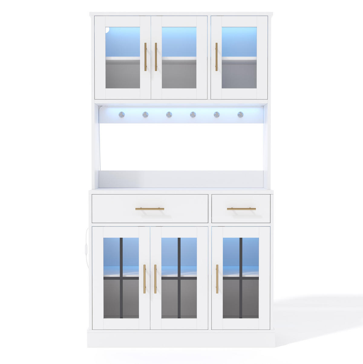 BUFFET aus MDF 100x40x180 cm Weiß mit LED-Lichtleisten, 6 Türen und 2 Schubladen - Weiß, Holzwerkstoff (100/180/40cm) - Modfu