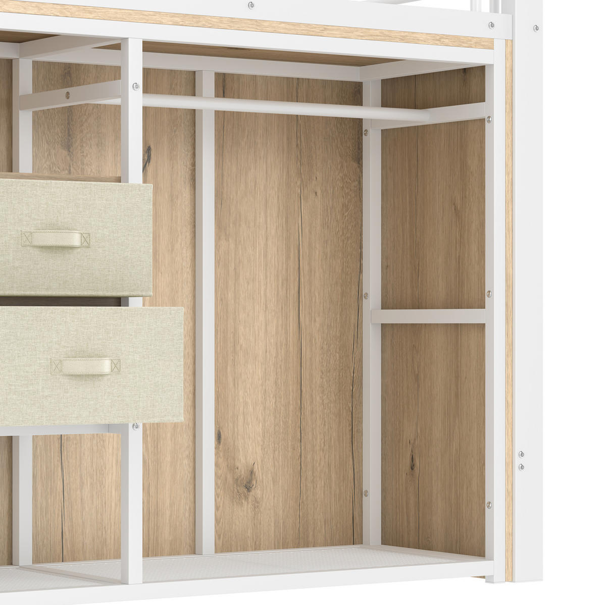 HALBHOHES BETT 90/200 cm Weiß mit 2 Schubladen und LED-Beleuchtung - Weiß, Metall (90/200cm) - MIVRAY