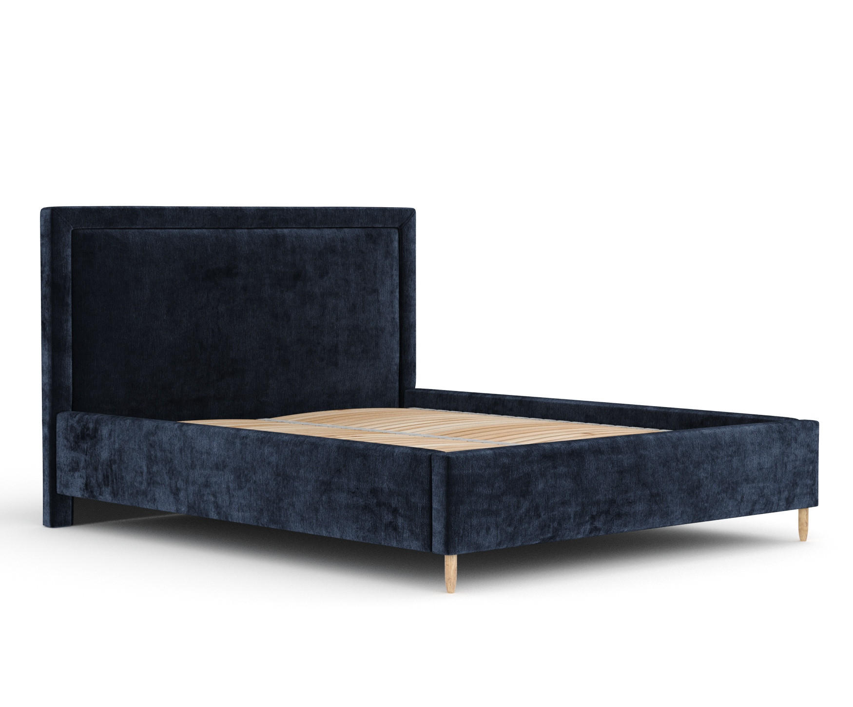 POLSTERBETT Ordina Marineblau 120/200 cm im Chenille-Stoff - Naturfarben/Dunkelblau, Holz/Holzwerkstoff (120/200cm) - Maison de Reve