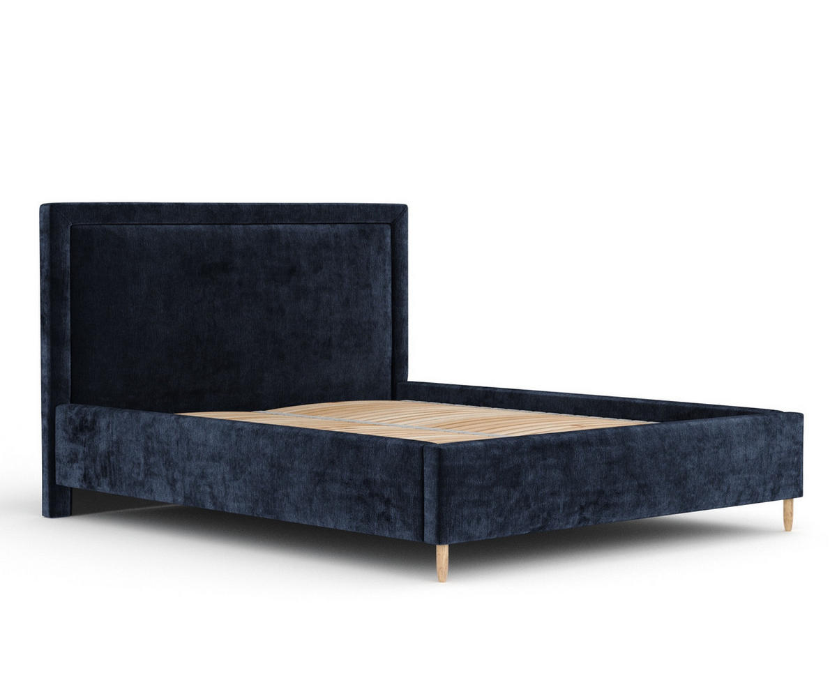POLSTERBETT Ordina Marineblau 180/200 cm im Chenille-Stoff - Naturfarben/Dunkelblau, Holz/Holzwerkstoff (180/200cm) - Maison de Reve