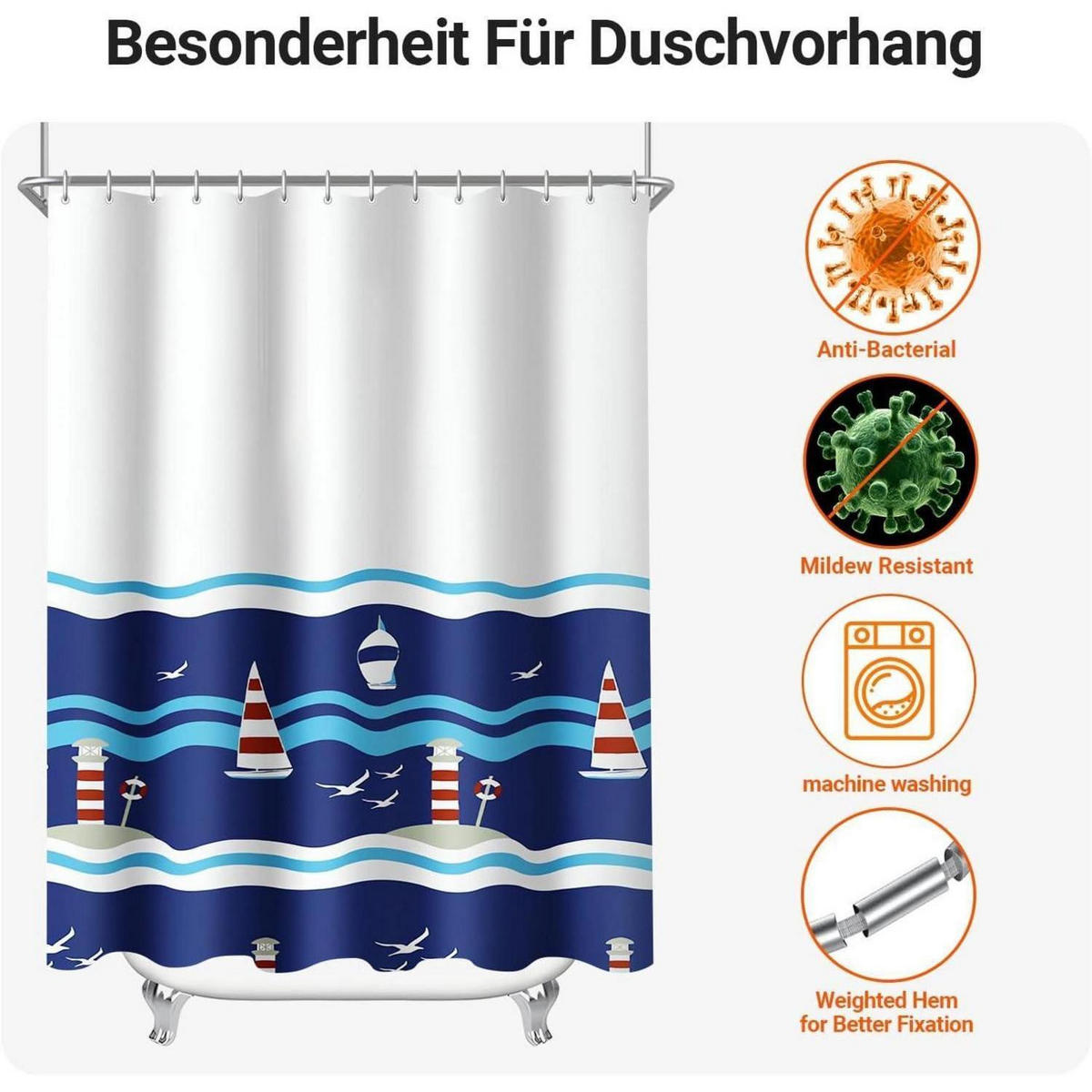 DUSCHVORHANG Blaues Segel 200 x 200 cm - Multicolor, Textil (200/200cm)